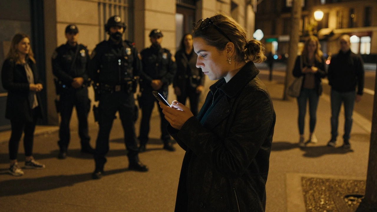 A sex worker in Lyon watches a viral TikTok video about a fictional escort, while others react to the misinformation.